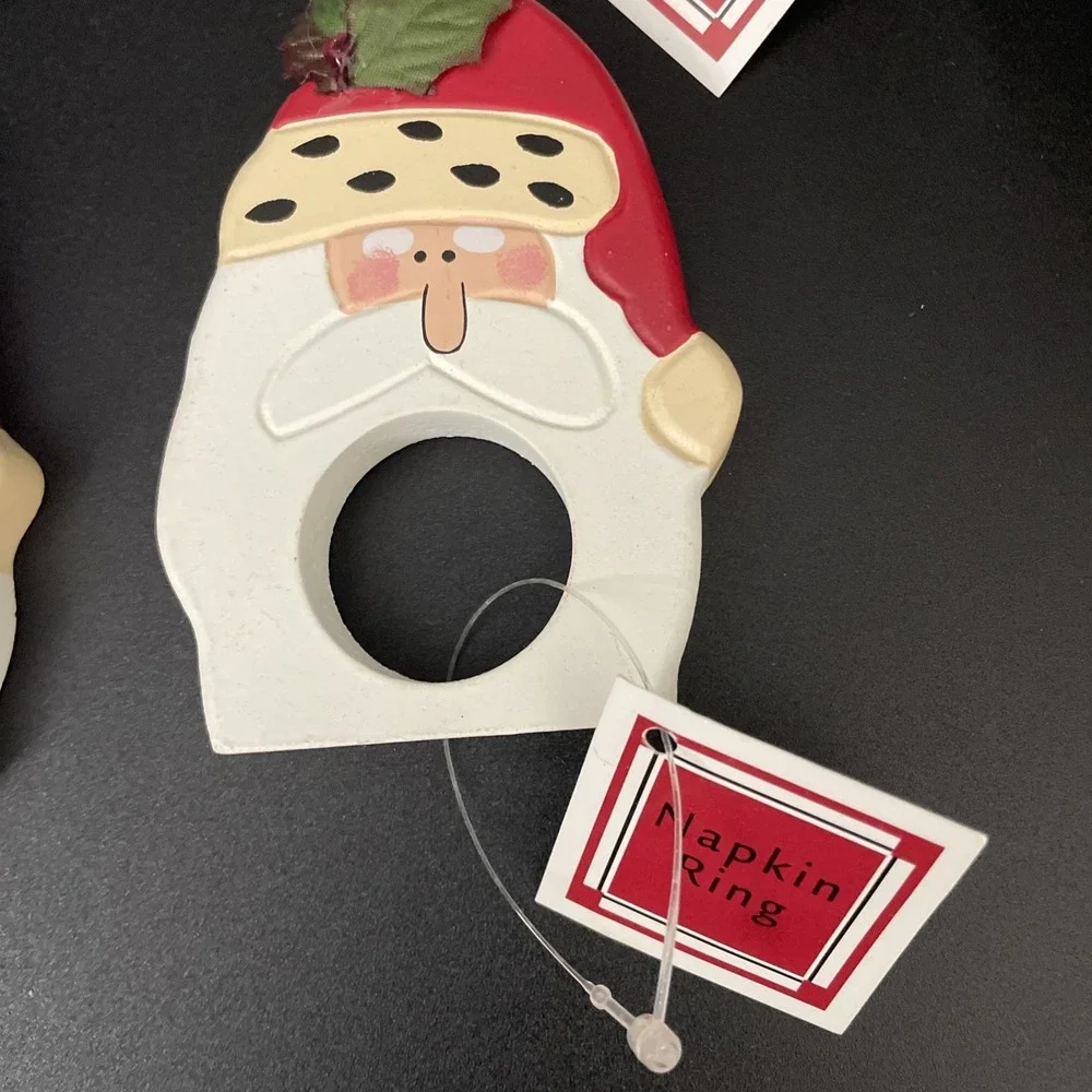 Vtg Dayton Hudson Wood Santa Claus Napkin Rings Set of 4 St Nick 1998 Retro